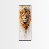 Majestic Lion Portrait Framed Canvas Print Featuring Bold African Art Style, Perfect for Rustic or Wildlife-Inspired Interiors