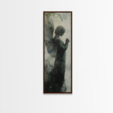 Watercolor Angel Canvas Print with Elegant Moody Design, Dark Angels Wall Art Gift Idea, Vertical Bedroom Zen Art Piece
