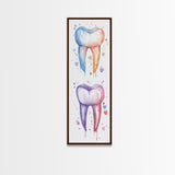 Watercolor Teeth Canvas Print, Dentist Office Vertical Wall Art, Vibrant Dental Art Print for Gift Ideas