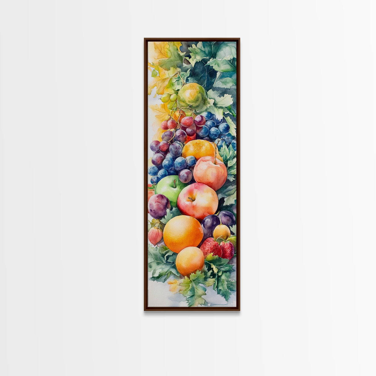Still Life Canvas Print with Autumn Fruits and Grapes, Antique Farmhouse Rustic Art, Vertical Kitchen Seasonal Wall Decor