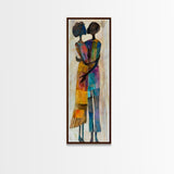 Afrocentric Couple Dancing Framed Canvas Print Colorful Abstract Painting Black Love Home Decor Tall Narrow Art Gift Idea