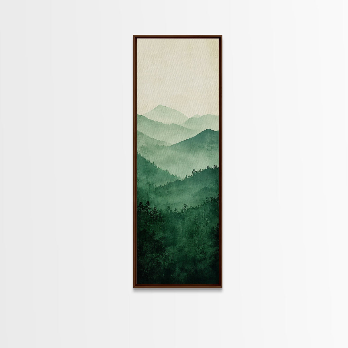 Smoky Mountain Layers Framed Canvas Print Serene Landscape Painting Green Nature Scene Above Sofa Art Living Room Decor