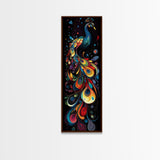 Dynamic Peacock Framed Canvas Print with Swirling Colors, Vibrant Bird Art Perfect Vertical Wall Art and Boho Home Decor Accent