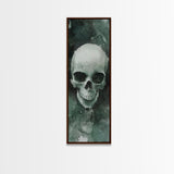 Minimalist Skull Canvas Print in Dark Green Tones, Wabi Sabi Art with Rustic Decor Style, Perfect for Unique Wall Art Accent