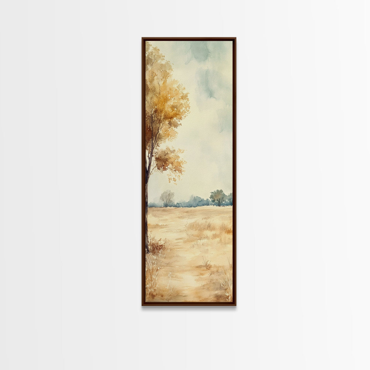 Framed Canvas Print of Oak Tree Art with Golden Autumn Leaves, Tall Skinny Art, Extra Wide Rustic Wall Art, Nature Gift Idea, Above Couch Decor