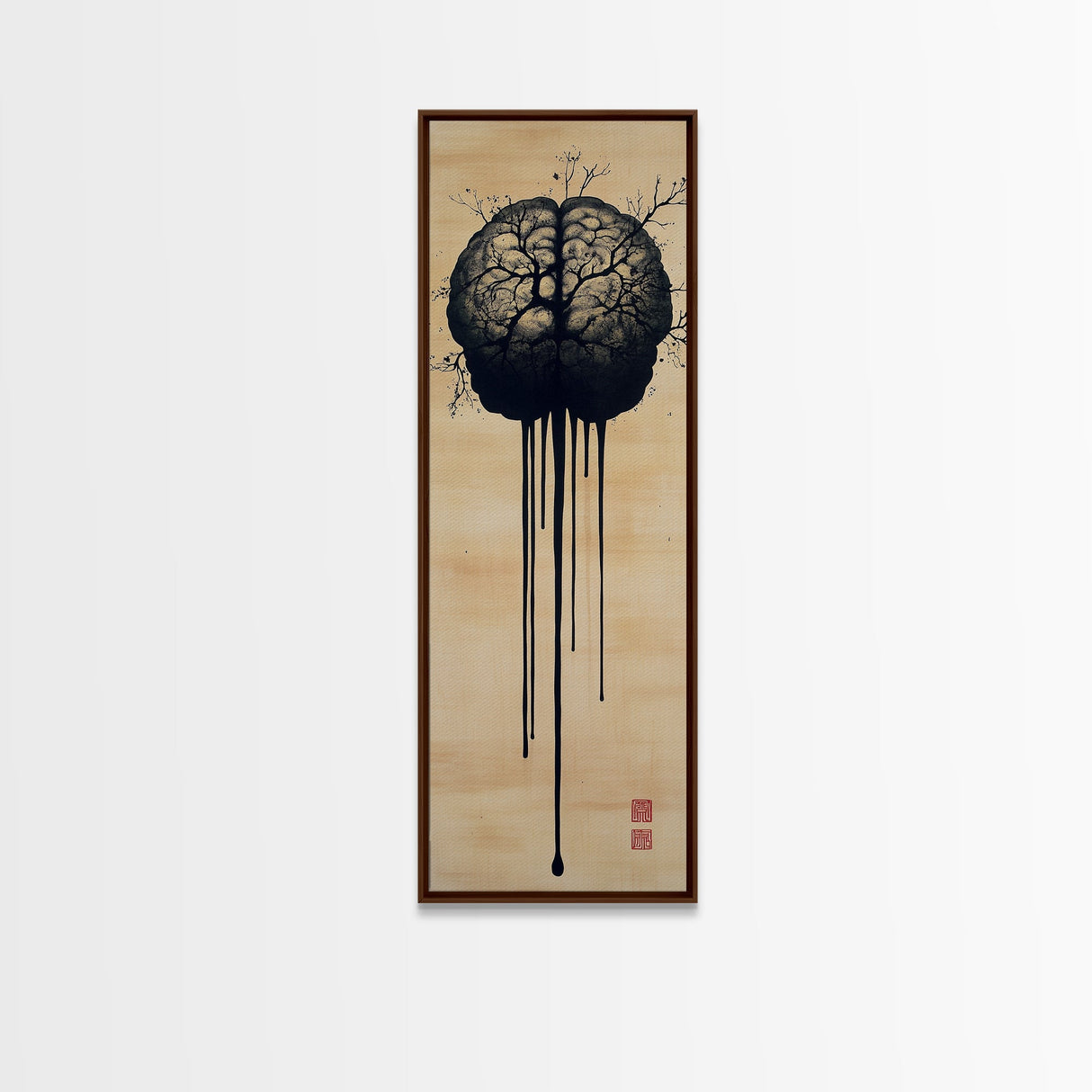 Framed Canvas Print Brain Art, Science Inspired Minimalist Wall Art, Moody Therapy Artwork, Gift Idea for Living Room or Office
