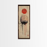 Red Sun Brain Framed Canvas Print, Abstract Science Wall Art, Moody Therapy Artwork, Vertical Wabi Sabi Decor, Living Room Art