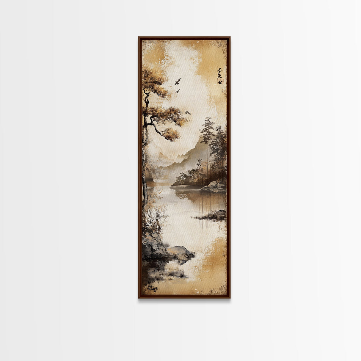 Tranquil Mountain Landscape Canvas Print Rustic Wall Art Serene Minimalist Decor Asian-Inspired Nature Artwork Zen Framed Piece