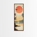 Seagulls At Sunset Beach Framed Canvas Print | Coastal Wall Art | Tropical Landscape Art | Nautical Painting | Living Room Decor