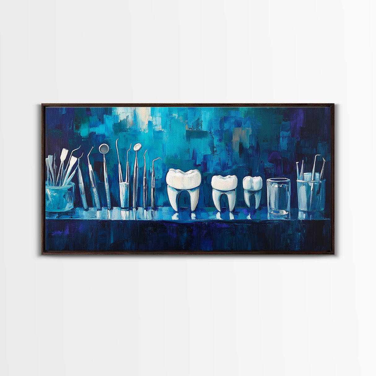 Modern Dental Art Framed Canvas Print, Dental Office Decor, Blue and Green Wall Art, Coastal Wall Art, Guest Room Art, Vertical Wall Art