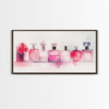 Pink Perfume Painting Framed Canvas Print, Light Pink Bedroom Art Coastal Cowgirl Wall Art, Minimalist Art Rustic Decor Gift Idea