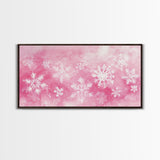 Snowflake Christmas Canvas Print, Winter Wonderland Art, Light Pink Wall Decor, Festive Holiday Artwork, Cozy Seasonal Charm Gift