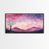 Twilight Meadow Framed Canvas Print, Whimsical Starry Night Art, Moody Nature Painting, Dreamy Purple Landscape, Wall Decor Gift Idea