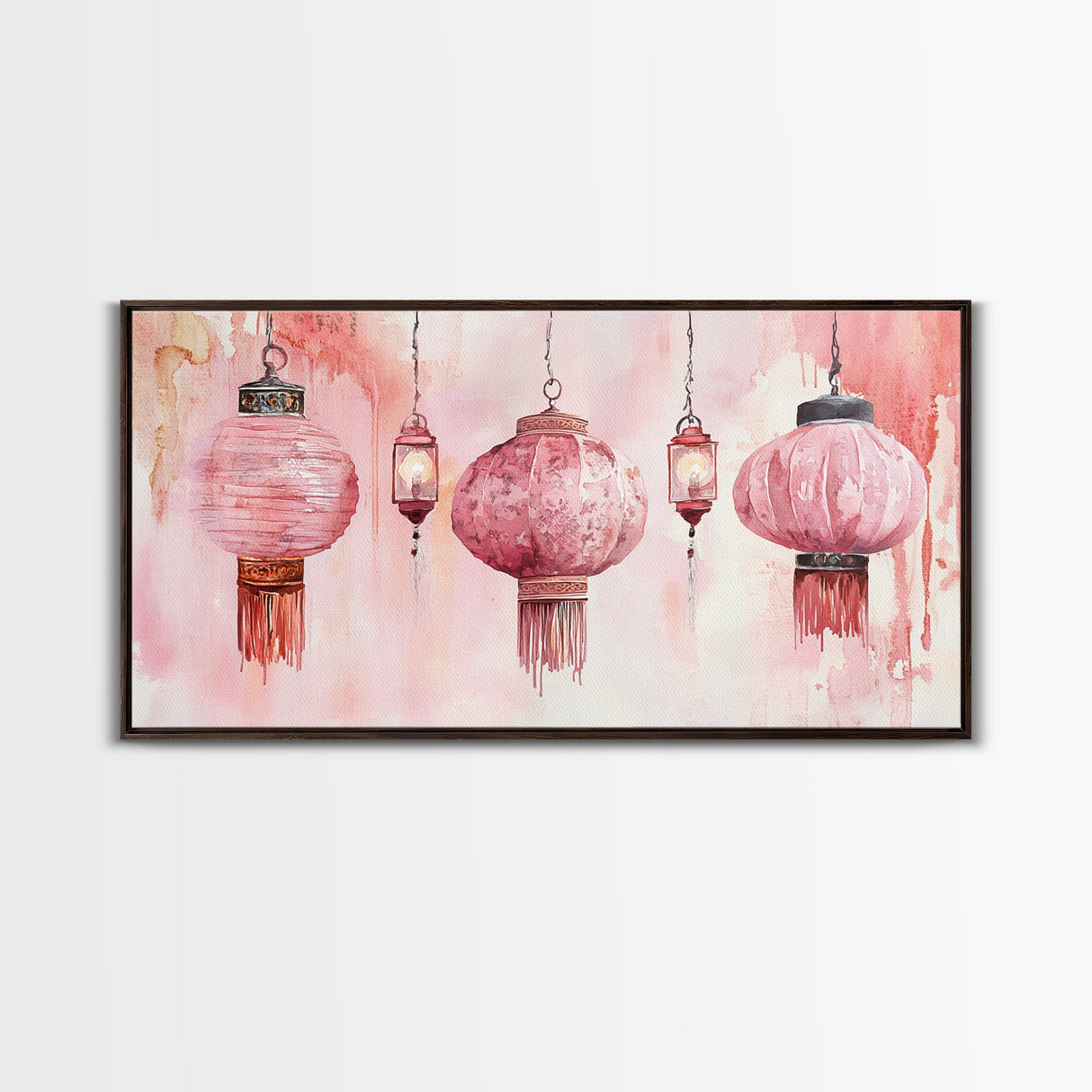 Pink Lanterns Canvas Print Chinoiserie Wall Art Moroccan Wall Art Whimsical Art Living Room Art Rustic Decor Fall Gift Idea