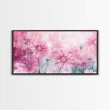 Wildflower Painting Canvas Print, Vibrant Daisy Wall Art with Light Pink Abstract Background, Whimsical Art for Bedroom Decor