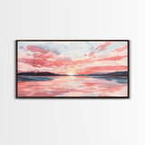 Serene Pink Sunset Canvas Print | Coastal Landscape Art | Nautical Wall Decor | Bedroom Above Bed Art | Horizontal Panoramic Artwork