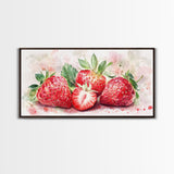 Strawberry Still Life Canvas Print - Bright Red Fruit Rustic Kitchen Art Food Review Artwork Light Pink Wall Art Rustic Decor