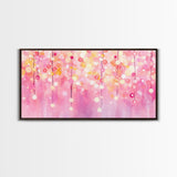 Magical Fairy Light Pink Abstract Canvas Print with Bokeh Lights, Ideal Whimsical Art for Living Room, Vertical Skinny Wall Art