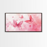 Pink Butterflies Canvas Print, Whimsical Art, Light Pink Wall Art, Feminine and Romantic Decor, Bedroom or Living Room Gift Idea