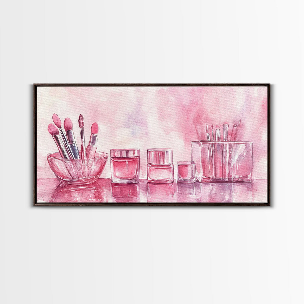 Makeup Brushes Still Life Canvas Print Light Pink Wall Art Dorm Decor Wabi Sabi Art Gift Idea Living Room or Vanity Artwork