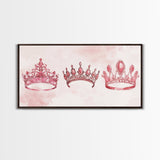 Pink Crown Trio Canvas Print Whimsical Art Princess Aesthetic Dorm Decor Light Pink Art Bedroom or Living Room Artwork Gift Idea