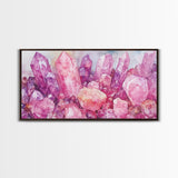 Pink Gemstone Art Framed Canvas Print Sacred Geometry Wall Art Whimsical Art Vertical Wall Art Bedroom Decor Unique Gift Idea