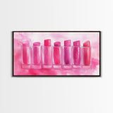 Lipstick Row Canvas Print | Pink Wall Art, Whimsical Decor, Light Pink Art, Feminine Gift Idea, Living Room Art, Above Couch Decor