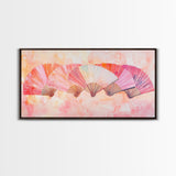 Fan Arrangement Canvas Print | Moroccan Wall Art, Chinoiserie Wall Art, Wabi Sabi Art, Light Pink Decor, Extra Wide Wall Art, Above Sofa Art