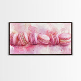 Pink Macarons Canvas Print | Whimsical Art, Food Review Kitchen Art, Light Pink Wall Art, Rustic Decor, Kitchen Wall Art, Dining Room Decor