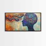Vibrant Abstract Woman Framed Canvas Print -Abstract Goddess Wall Art - Artistic Brain Art- Geometric Wall Art