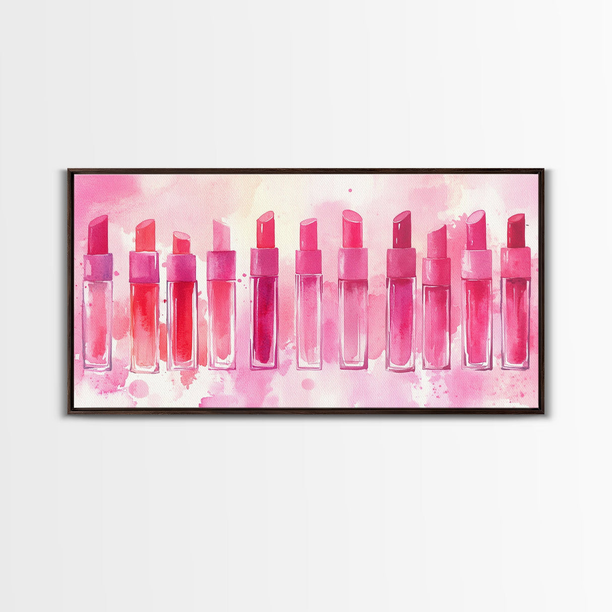 Elegant Lipsticks Display Painting as Pink Abstract Wall Art on Canvas Print, Makeup Collector Vanity or Bedroom Accent Decor