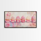 Whimsical Cupcake Canvas Print Pastel Pink Kitchen Art Light Pink Wall Art Food Review Kitchen Decor Gift Idea For Her