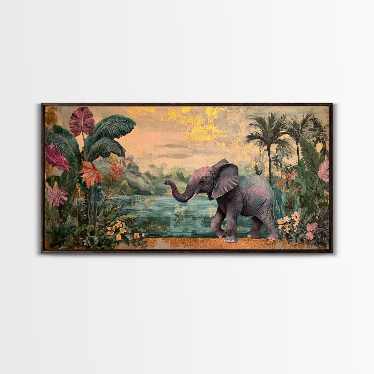Exotic Jungle Elephant Canvas Print Rustic Botanical Decor Moody Art Wildlife Art Living Room Wall Art Gift Idea