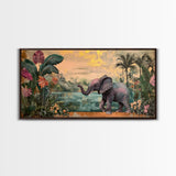 Exotic Jungle Elephant Canvas Print Rustic Botanical Decor Moody Art Wildlife Art Living Room Wall Art Gift Idea