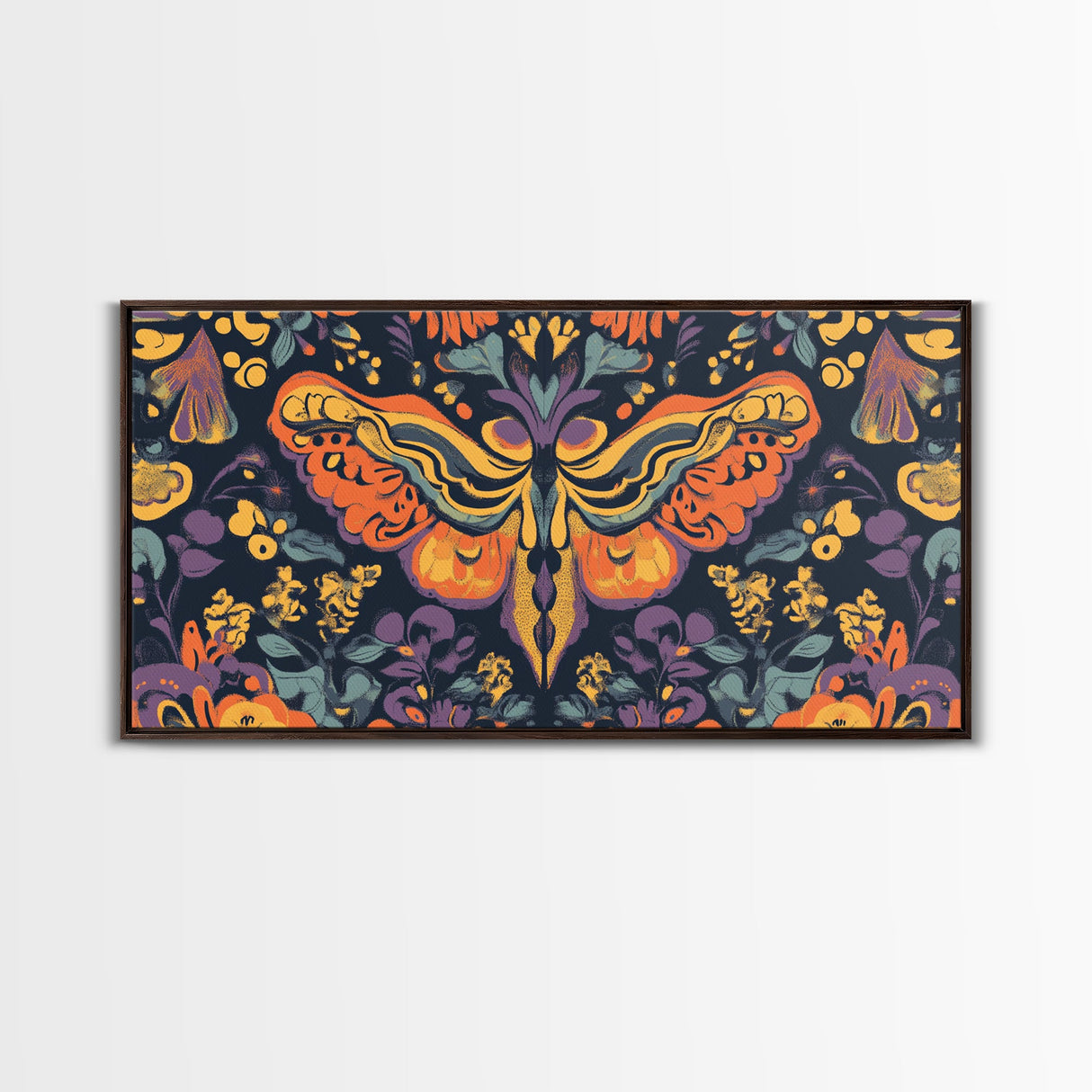 Mystical Butterfly Mandala Framed Canvas Print, Whimsical Art Decor, Colorful Bohemian Wall Art, Sacred Geometry, Dreamy Bedroom Art