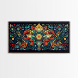 Elaborate Mandala Framed Canvas Print, Vibrant Boho Art, Spiritual Zen Wall Art, Geometric Ethereal Painting, Colorful Sacred Geometry