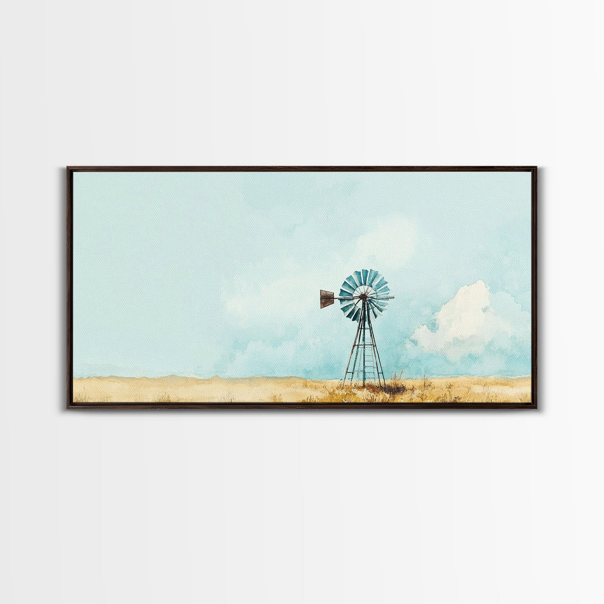 Minimalist Windmill Landscape Framed Canvas Print Above Couch Rustic Wall Art Coastal Inspired Bedroom Decor Horizontal Wall Art Idea