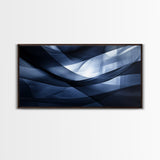 Flowing Blue Abstract Framed Canvas Print, Minimalist Geometric Wall Art Above Sofa Decor, Moody Panoramic Artwork Gift Living Room