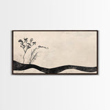 Minimalist Nature Framed Canvas Print, Wabi Sabi Wall Art Above Sofa Decor, Rustic Botanical Artwork Idea Horizontal Bedroom Decor