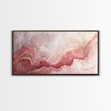 Pink Geode Framed Canvas Print, Light Pink Wall Art Above Bed Decor, Moody Abstract Artwork Gift Idea Minimalist Panoramic Painting