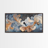 Swirling Blue Orange Canvas Print, Geometric Wall Art Nautical Rustic Decor, Moody Abstract Artwork Idea Horizontal Living Room Design