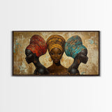 Elegant African Women Canvas Print, Bold Afrocentric Wall Art Decor, Moody Abstract Painting, Unique Bedroom Art Gift Idea
