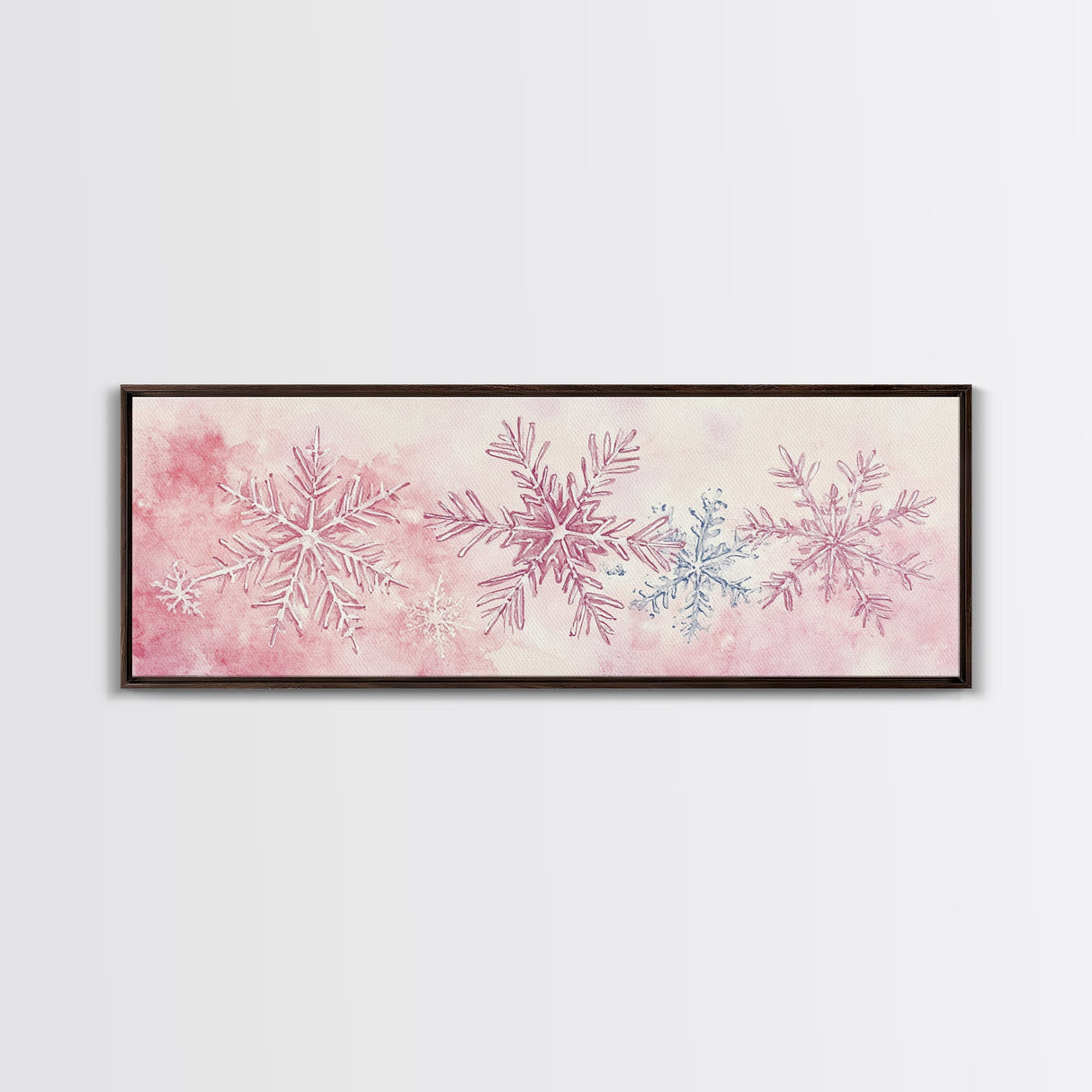 Hand-Painted Snowflake Art Canvas Print, Christmas Rustic Winter Wall Decor, Light Pink Abstract Artwork, Cozy Living Room Art Gift