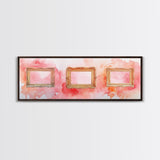 Decorative Frames Painting Canvas Print with Elegant Pink Abstract Background, Long Narrow Wall Art Perfect for Living Room Decor