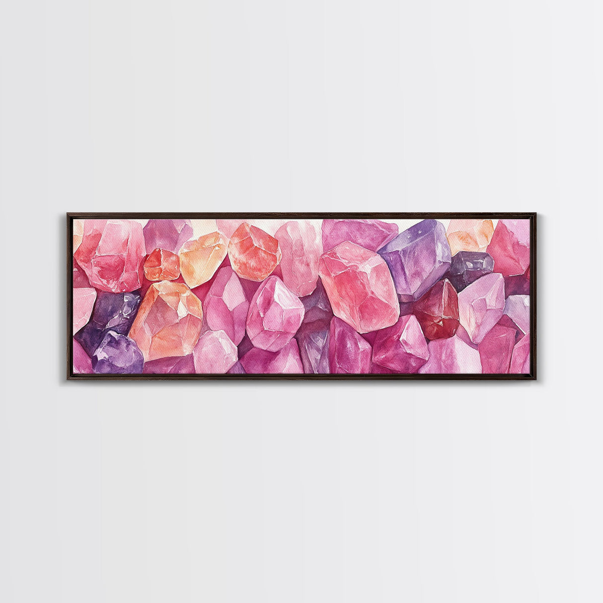 Gemstone Painting Canvas Print with Whimsical Crystal Colors, Gift Idea with Pink Orange Wall Art Accents, Boho Vertical Art