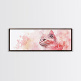 Cat Portrait Canvas Print with Pink Abstract Background, Light Pink Wall Art Perfect Gift Idea, Rustic Decor for Animal Lovers
