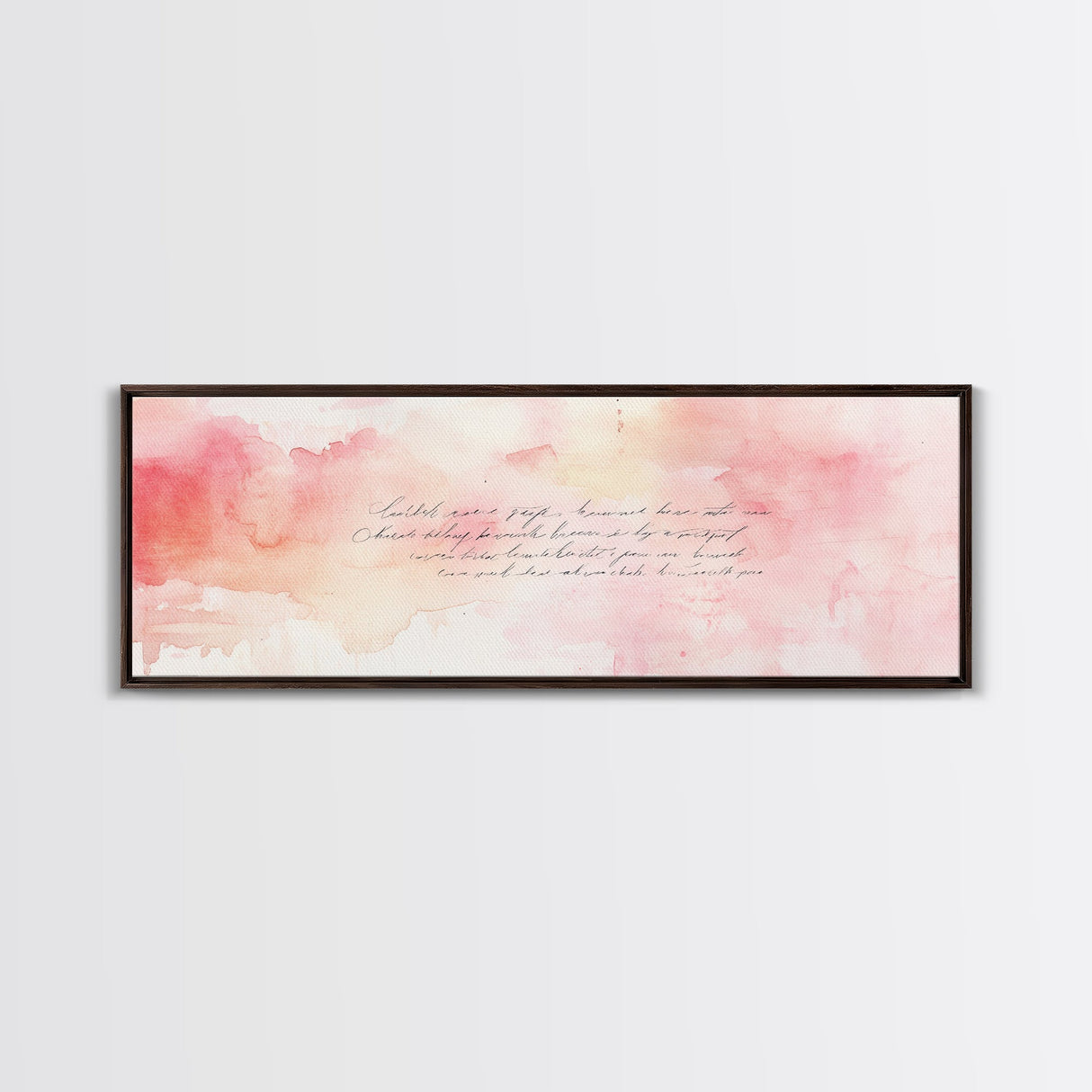 Romantic Calligraphy Canvas Print with Pink Abstract Art, Minimalist Wabi Sabi Aesthetic, Bedroom or Living Room Horizontal Wall Art
