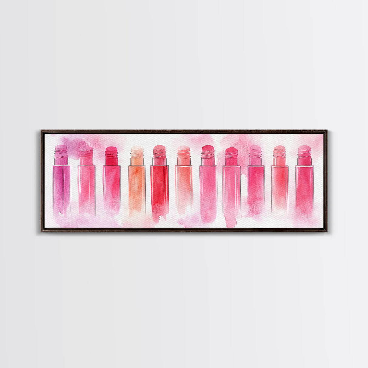 Pink Abstract Art Framed Canvas Print Featuring Lip Gloss Collection, Feminine Living Room Artwork, Boho Dorm Decor Gift Idea