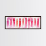 Pink Abstract Art Framed Canvas Print Featuring Lip Gloss Collection, Feminine Living Room Artwork, Boho Dorm Decor Gift Idea