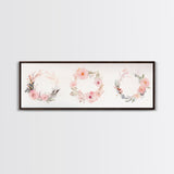 Wildflower Wreath Painting Framed Canvas Print in Pastel Pink and Green, Vertical Rustic Farmhouse Artwork, Botanical Gift Idea